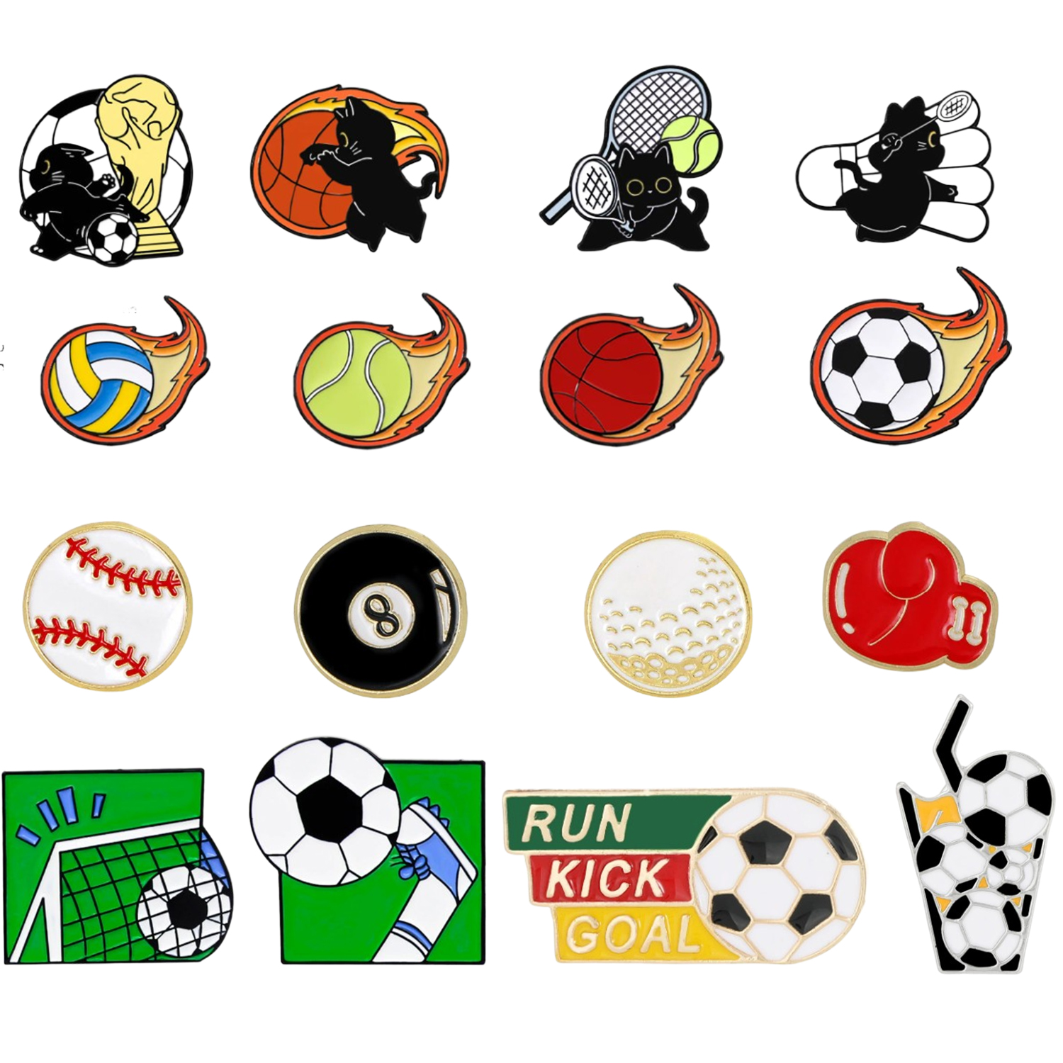 Badminton Icon - Sports Black Cat Brooch Badminton Basketball